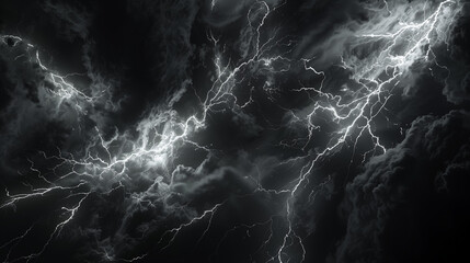 Lightning in a completely black sky, thunderstorm background