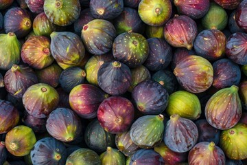 Vibrant top view shot of a colorful assortment of fresh figs
