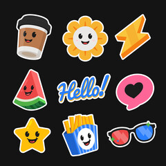 Retro cartoon stickers in flat design