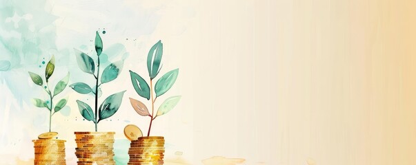 Ethical banking services, fair trade finance growth, watercolor style