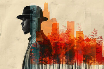 Generative AI technology cut-out graphical retro collage with vivid vintage elements paper art design