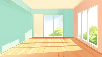 Obraz premium Empty Living Room with Walls, Floors, and Windows Only - Wallpaper Vector Illustration