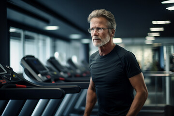 Beautiful elderly people attending gym having healthy lifestyle way of life, modern indoors sports space, Generative AI