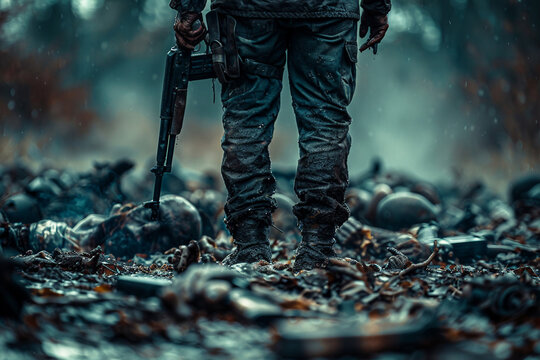 Creepy image zombie apocalypse damaged city generative Ai concept