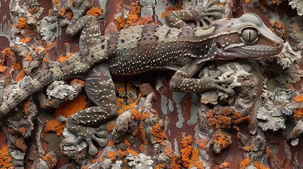 周囲の風景に擬態するトカゲ