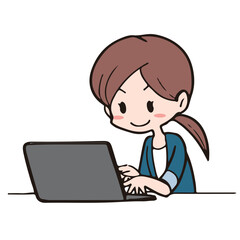 ビジネス_ノートパソコンで作業をする若い女性