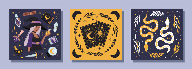 Vector set of witchcraft cards