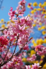 Obraz premium Pink Cherry Blossoms Against Blue Sky