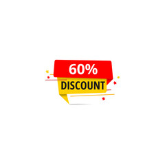 60% discount label tag, red and yellow vector illustration