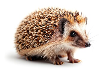 Fototapeta premium View from side of hedgehog on white background