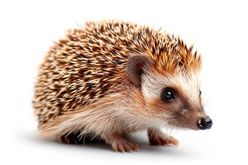 Obraz premium View from side of hedgehog on white background