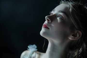 Generative AI picture of beautiful charming ballet dancer ballerina in stage ballroom gown