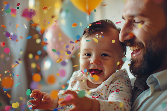A image of a baby celebrating first birthday with cake generative ai