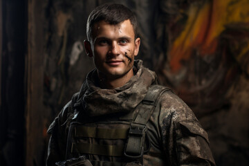 Generative AI illustration of brave soldier in uniform in the army