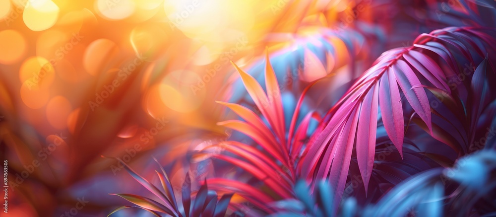 Poster Vibrant Tropical Leaves in Golden Light