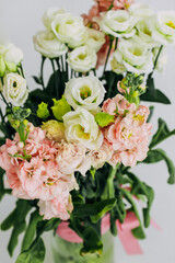Bouquet of eustoma white and pink flowers