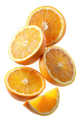 Obraz premium Flying Orange slices on white background, Clipping path