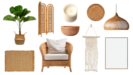 Minimal furniture png home decor element set, transparent background