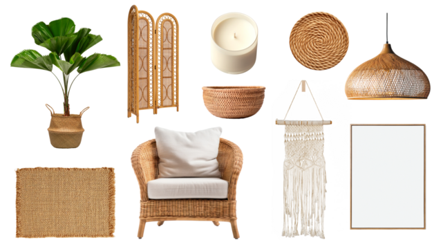 Minimal furniture png home decor element set, transparent background