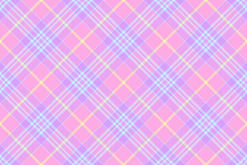 Knot vector check texture, twill tartan plaid seamless. Robe background textile fabric pattern in pink and violet colors.