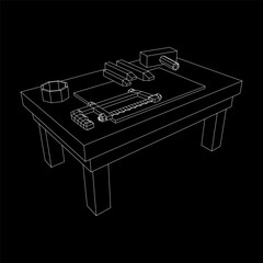 Craft carpentry workbench workshop interior. Wireframe low poly mesh vector illustration