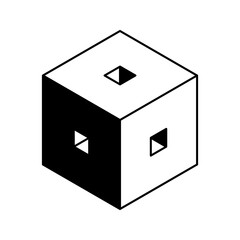 Cube logo, geometric vector design. Black and white Box logotype company, trendy techno emblem in isometric 3D style.
