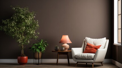Modern living room interior design with sofa and plant and blank wall