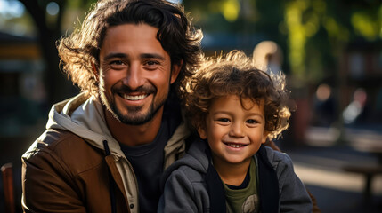 Heartwarming Father-Son Bond: Sitting Together in an Affectionate Hug