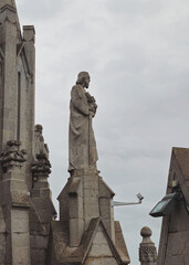 Fototapeta premium statue of st john the baptist looking into the distance at the city with a grey sky on the background