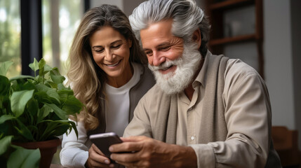 Modern Elderly Couple Embracing Digital Age with Smiles