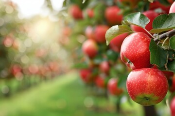 Red Apples on Branch in Orchard