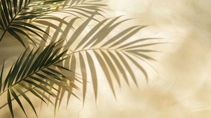 Obraz premium Palm leaf shadows on beige wall: aesthetic silhouette background