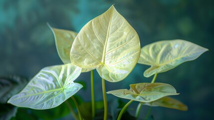 Detailed view of a rare Alocasia with its iridescent leaves