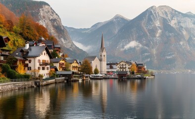 Fototapeta premium Lake Town at Sunset