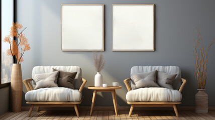 Frame and poster mockup in modern living room
