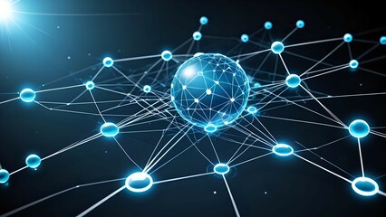 Obraz premium Abstract digital network with glowing blue nodes.