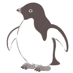 横を向いたアデリーペンギン　水墨画風