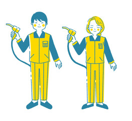 ガソリンスタンドの店員 男女ペア かわいい店員さんのイラストセット