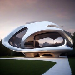 A futuristic building with structure and shapes