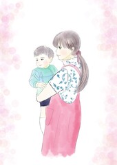 幼児を抱っこする女性のイラスト