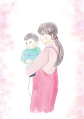 幼児を抱っこする女性のイラスト