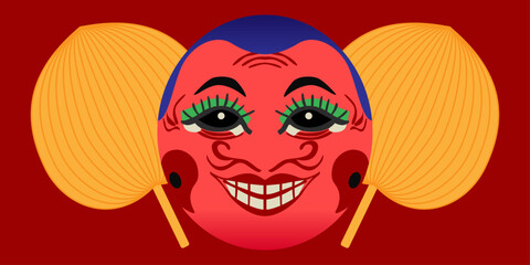 Ong Dia The Vietnamese Earth God Mask. Vietnamese Moon Mid-Autumn Festival Trung Thu Vector Illustration.