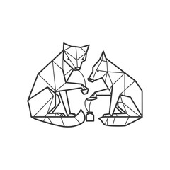 Two Geometric Foxes Sharing a Teapot