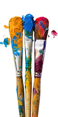 [Transparent Background PNG]Colorful Paint Brushes with Dried Paint