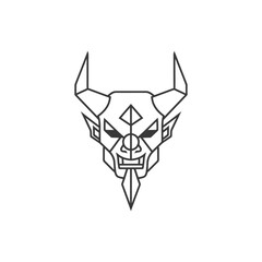geometric demon with horns and a menacing expression