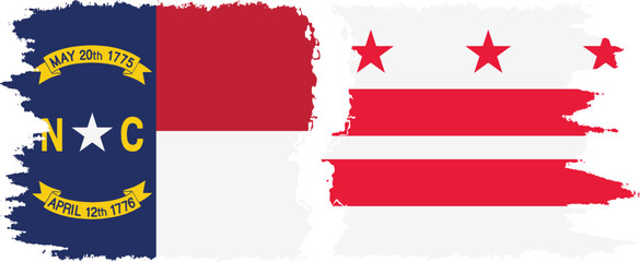 District of Columbia USA - Washington, DC and North Carolina state grunge brush flags connection, vector