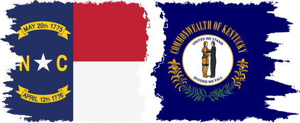 Kentucky and North Carolina states grunge brush flags connection, vector