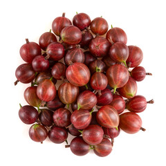 A group of fresh red gooseberries isolated on a white background. isolated. Studio quality, top view