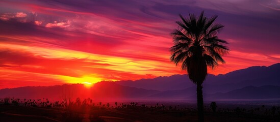 Palm Tree Silhouette Against a Vibrant Sunset