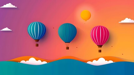 Obraz premium Hot air balloons flat design top view sky theme water color vivid